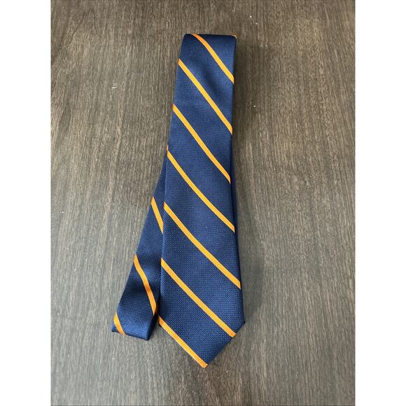 TOMMY HILFIGER STRIPED REPP TIE BLUE ORANGE MENS NECKTIE 100% SILK - Picture 2 of 9